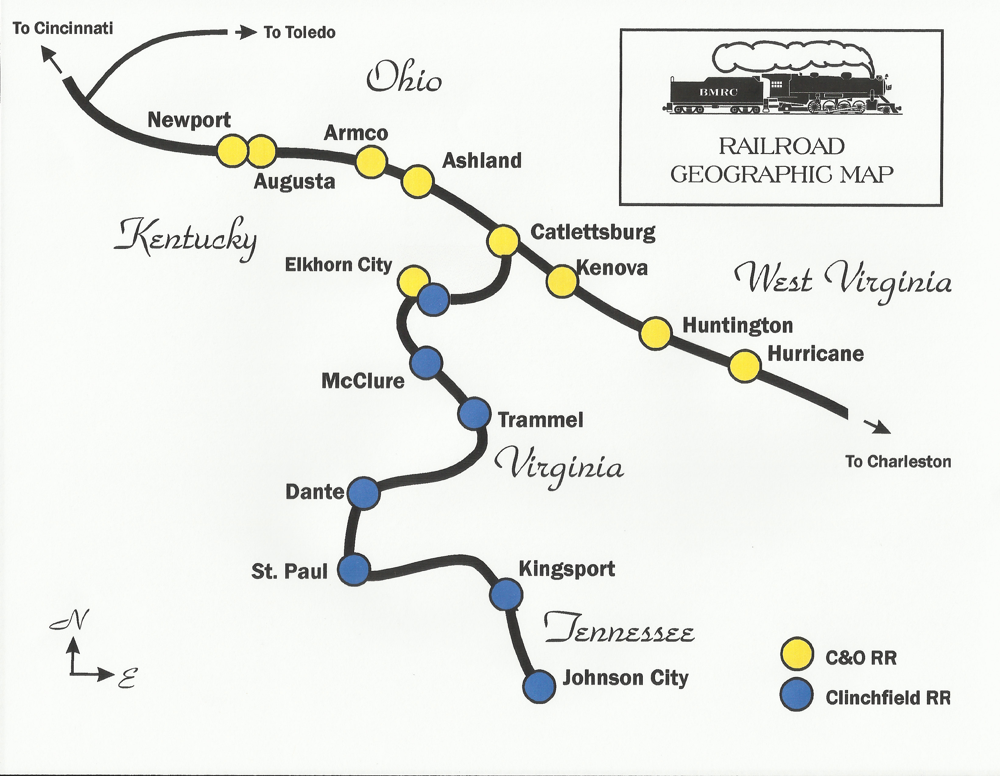 C&O Elkhorn City to Cincinnati track chart 1983 RailfanDepot PDF on CD 